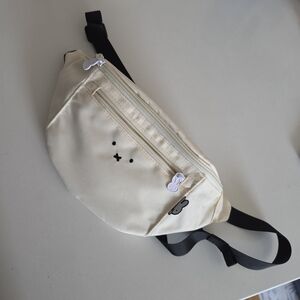 Cream Sling Waist Bag with Cute Face Detail